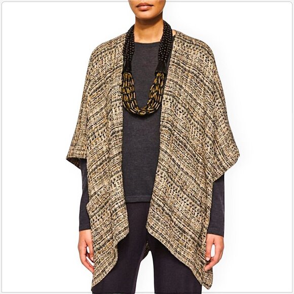 Eskandar Metallic Tweedy Tabard Extra Wide Longer Back Kimono Poncho 0 Open Size - Picture 1 of 7